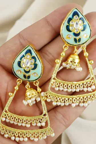 Gold Plated Meenakari Pearl Beaded Handmade Earrings
