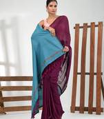 Purple cotton soft saree with stripe pattern