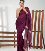 Purple cotton soft saree with stripe pattern