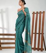 Turqoise blue cotton soft saree with stripe pattern