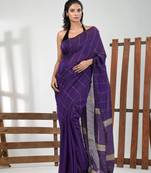 Violet cotton soft saree with stripe pattern