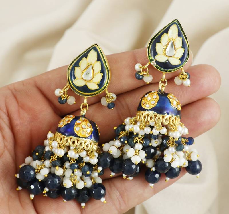 Handmade Meenakari Bridal Jhumka Earrings Fashion Jewelry