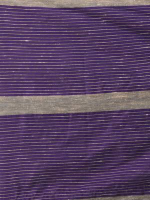 Violet cotton soft saree with stripe pattern 4