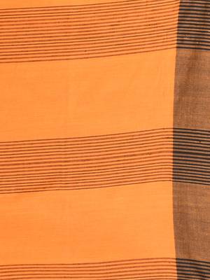 Orange cotton soft saree with stripe pattern 4