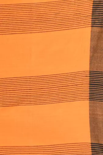 Orange cotton soft saree with stripe pattern