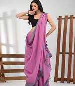 Pink cotton soft saree with stripe pattern