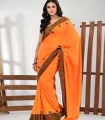 Orange cotton soft saree with solid pattern