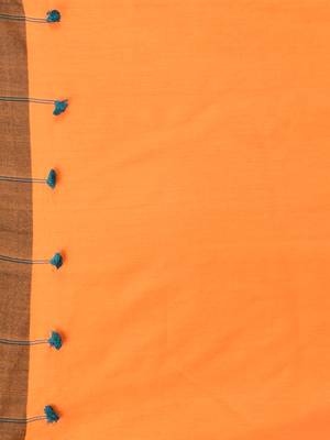 Orange cotton soft saree with solid pattern 4