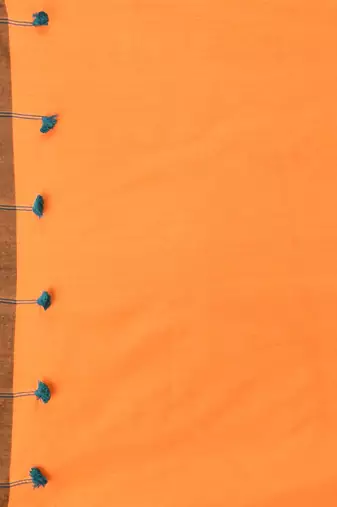 Orange cotton soft saree with solid pattern
