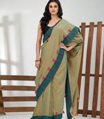 Laurel green cotton soft saree with solid pattern