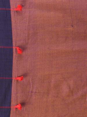 Orange & blue dual tone cotton soft saree with solid pattern 4