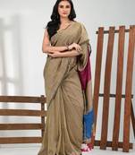 Ecru stripe cotton soft saree with sequins