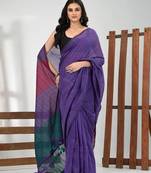 Violet stripe cotton soft saree with sequins