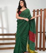 Green stripe cotton soft saree with sequins