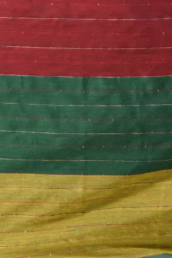 Green stripe cotton soft saree with sequins