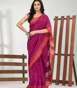 Magenta cotton soft saree with solid pattern