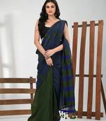 Green cotton soft saree with stripe pattern