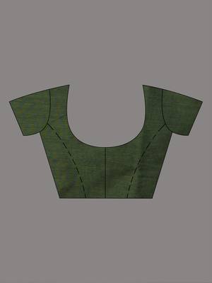 Green cotton soft saree with stripe pattern 5