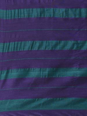 Purple and teal cotton soft saree with stripe pattern 4