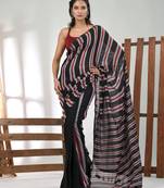 Black cotton soft saree with stripe pattern