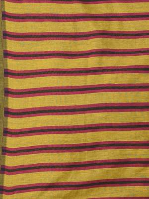 Corn yellow cotton soft saree with stripe pattern 4