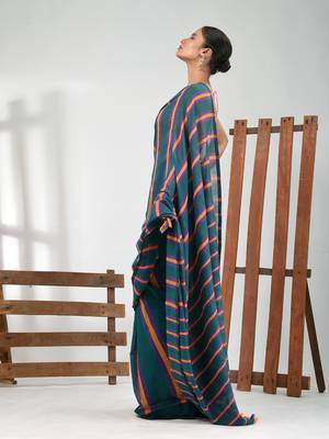 Teal cotton soft saree with stripe pattern 2