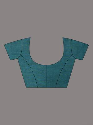 Teal cotton soft saree with stripe pattern 5