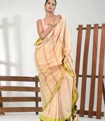 Beige cotton soft saree with stripe pattern