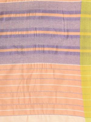 Beige cotton soft saree with stripe pattern 4