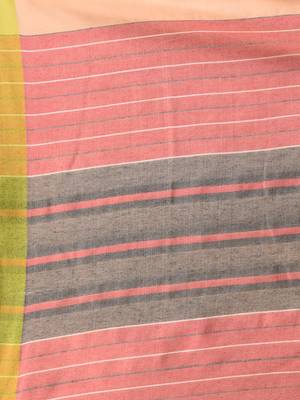 Cream cotton soft saree with stripe pattern 4