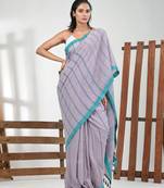 Grey cotton soft saree with stripe pattern