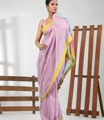 Light violet cotton soft saree with stripe pattern
