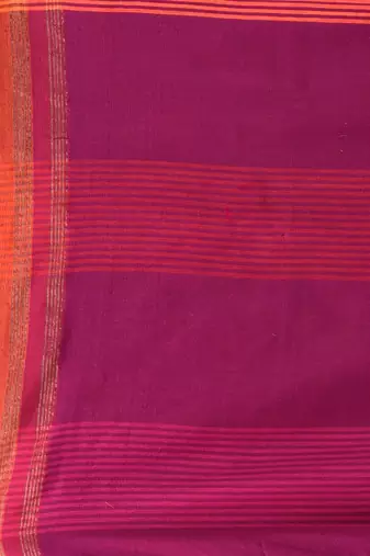 Magenta cotton soft saree with stripe pattern