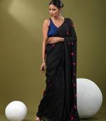 Black cotton soft saree with pompom