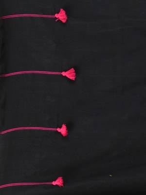 Black cotton soft saree with pompom 4