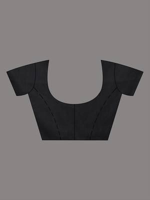 Black cotton soft saree with pompom 5