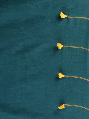 Teal cotton soft saree with pompom 4