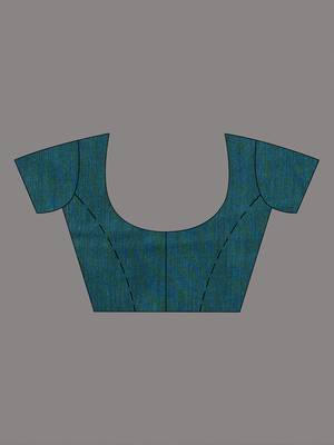 Teal cotton soft saree with pompom 5