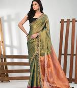 Green and orange shimmer tissue saree with gota patti borders