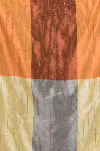 Grey and copper tissue soft saree with pompom