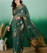 green khadi organza intricate embroidery work saree with blouse piece