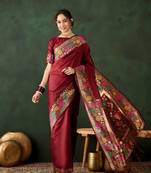 Maroon poly silk jacquard saree