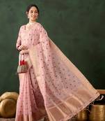 peach Khadi organza brush print saree