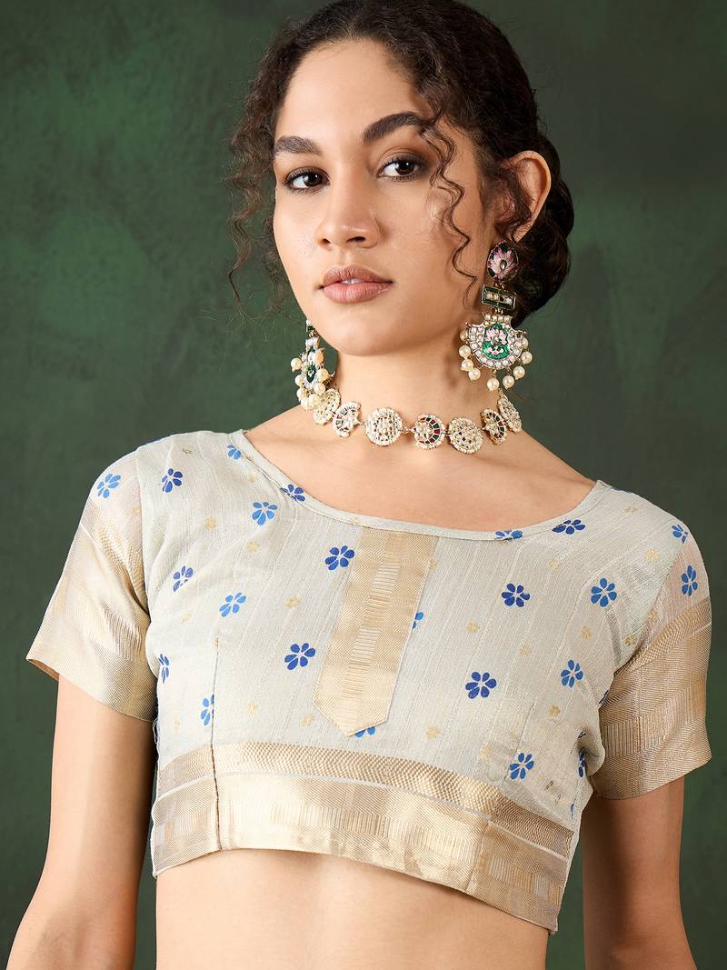 Blue Khadi organza brush print saree