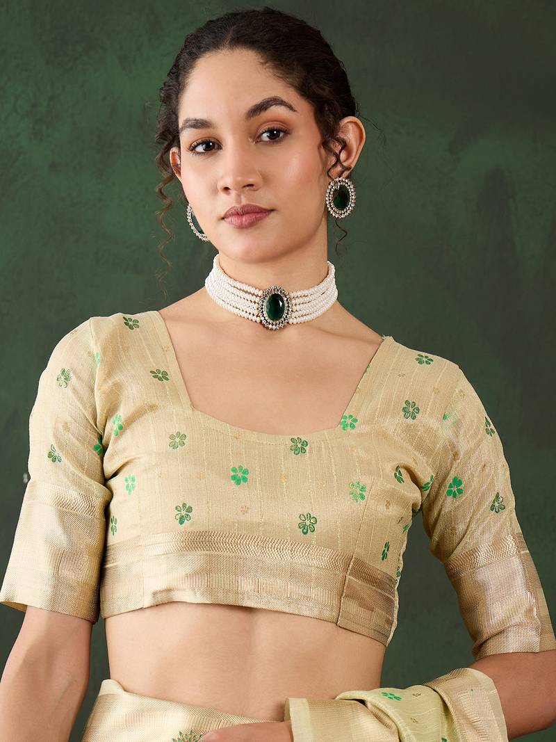 Green Khadi organza brush print saree