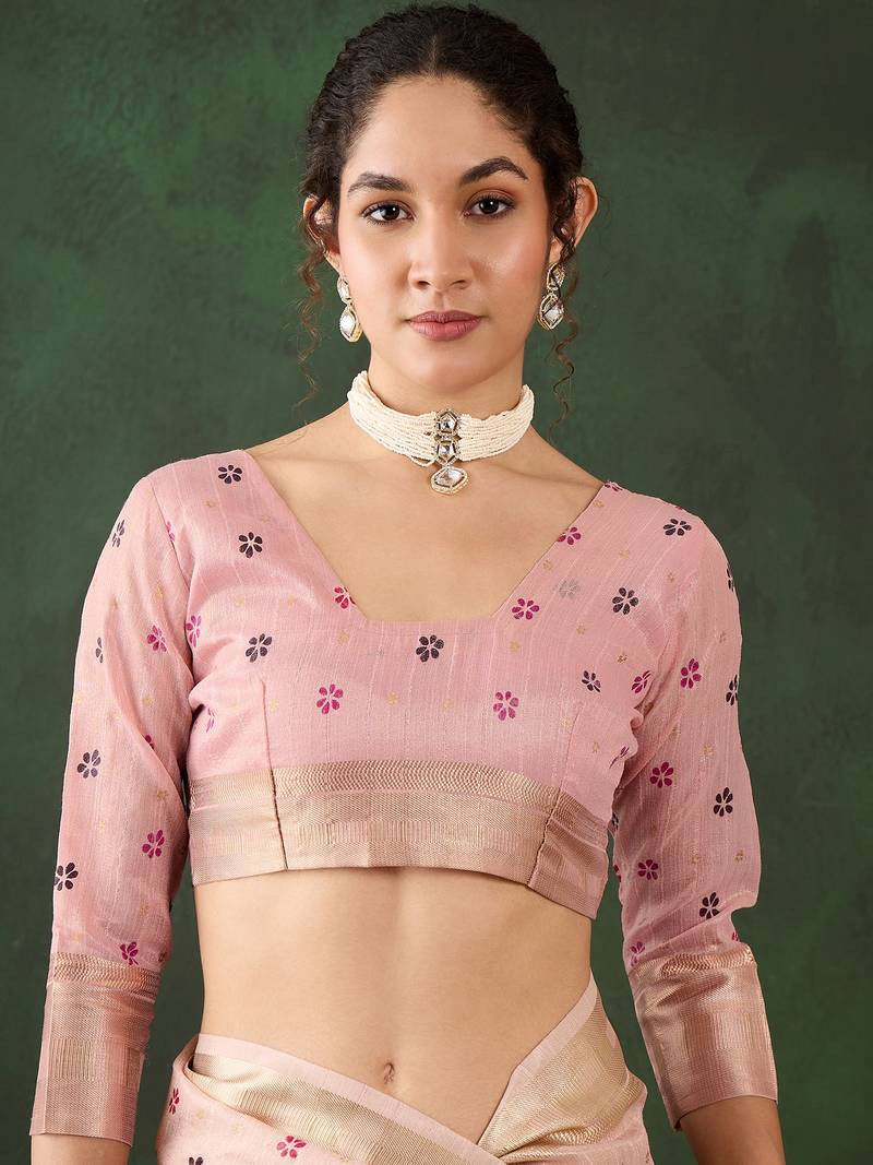 peach Khadi organza brush print saree