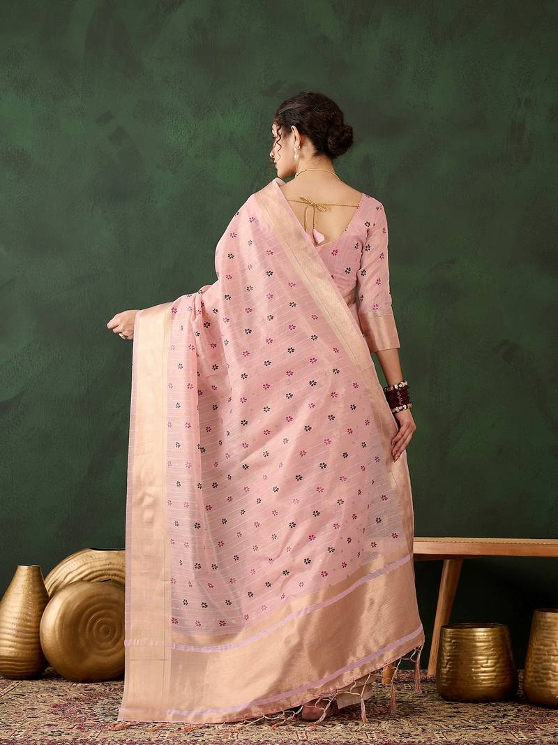peach Khadi organza brush print saree