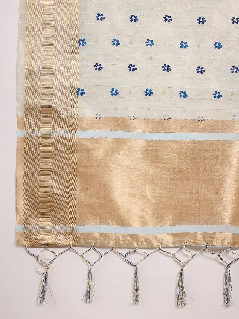 Blue Khadi organza brush print saree