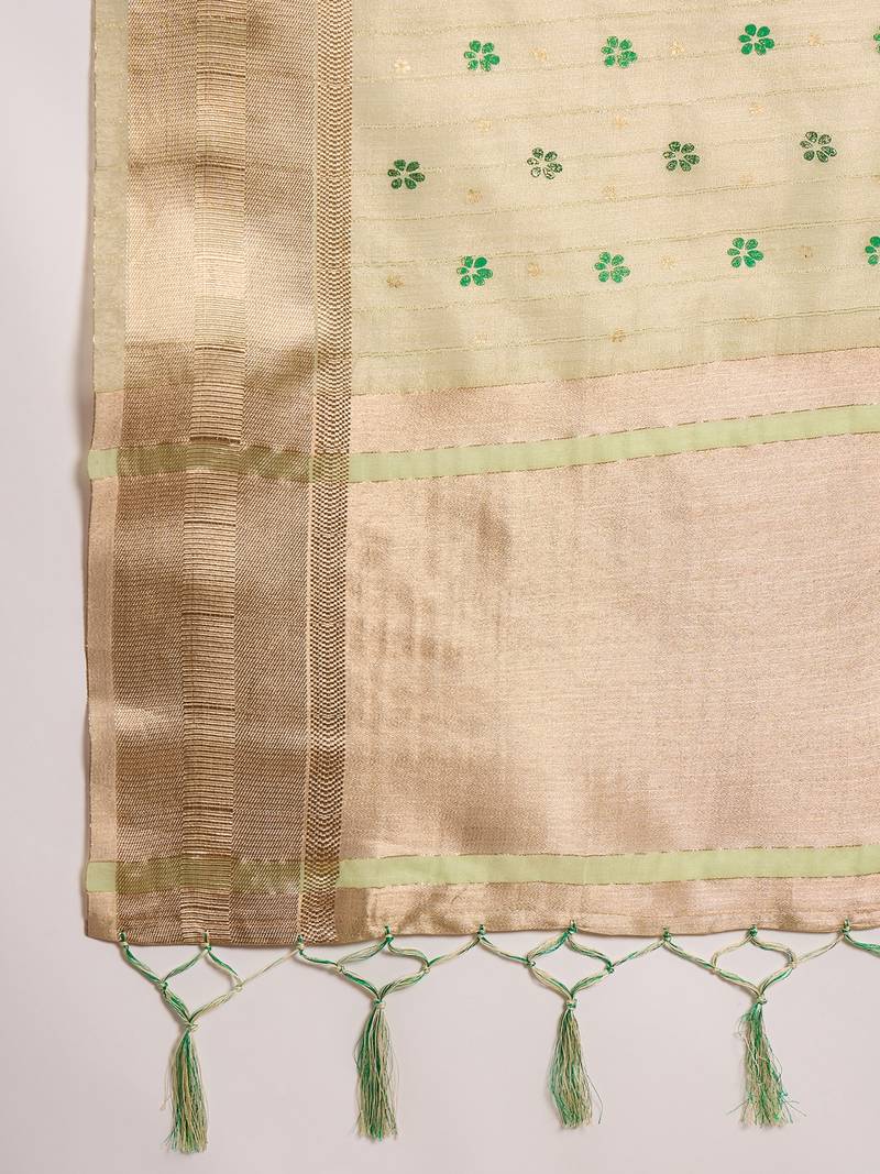 Green Khadi organza brush print saree