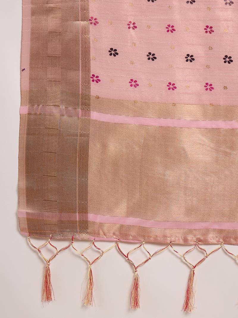 peach Khadi organza brush print saree